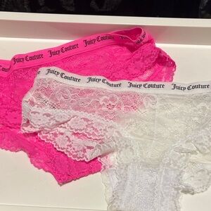 Juicy Couture Vibrant Pink and Classic White Lace Briefs